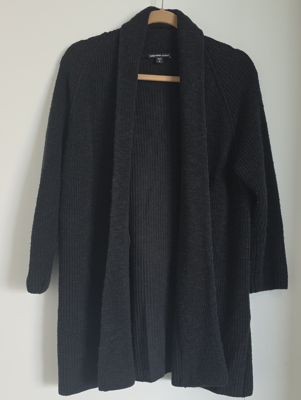 James Perse Black Ribbed Open-Front Shawl Cardigan